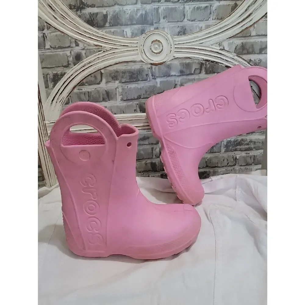 CROCS Kids Pink Waterproof Handle It Rain Boots Sz 12, Outdoor